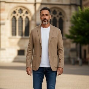 DRYKORN Men’s Designer Wool Camel Tan Lightweight Tailored Suit Jacket